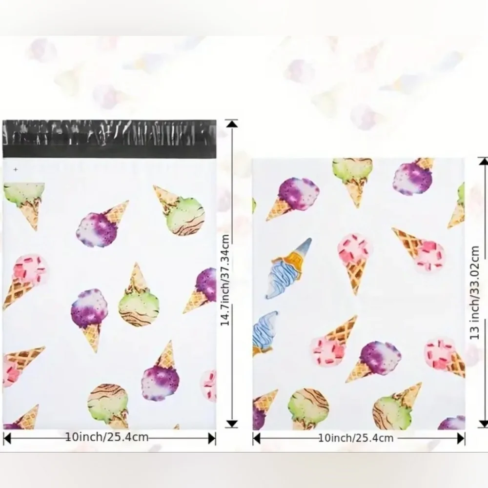Bundle of 25 Self-sealing Polymailer size 10x13 Ice Cream Cone multi colored New